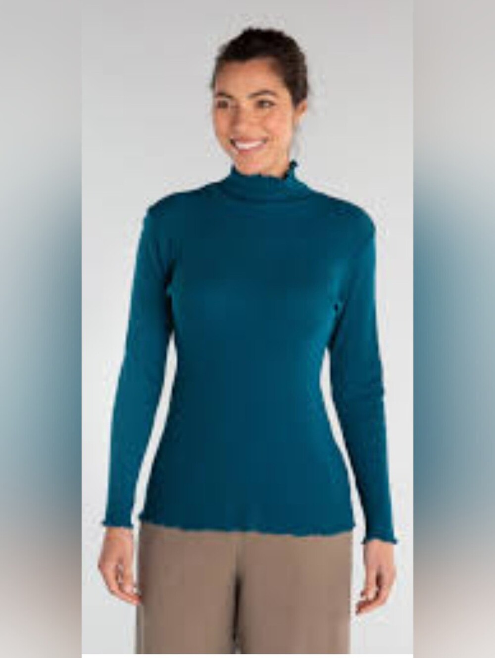 Cut Loose Turtleneck Top Womens M Brown Lettuce Trim Tencel Thermal Lagenlook